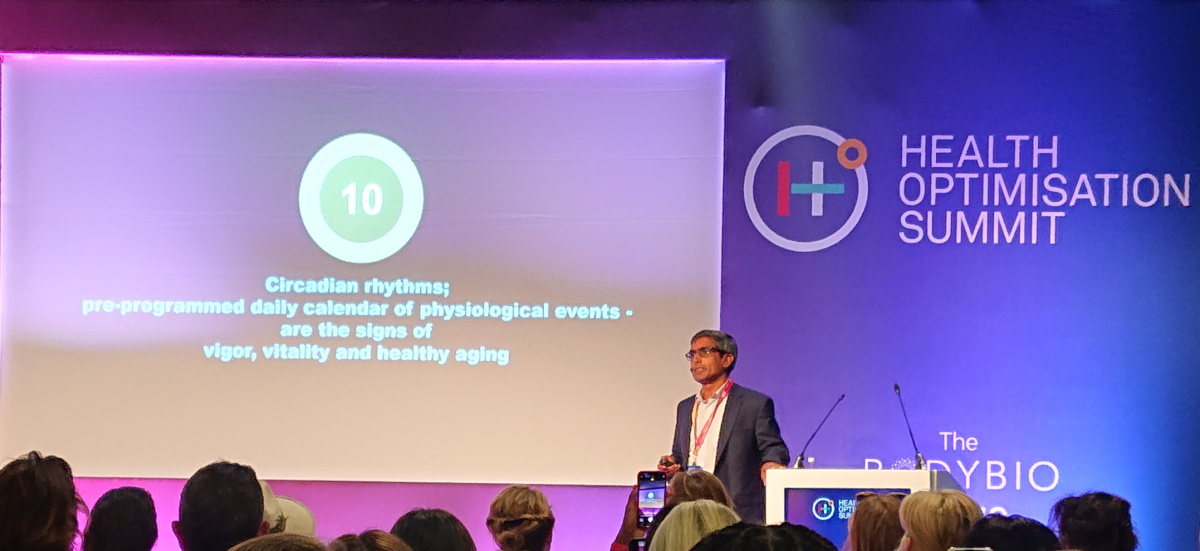 Satchin Panda speaking about circadian rhythm at Health Optimisation Summit 2022